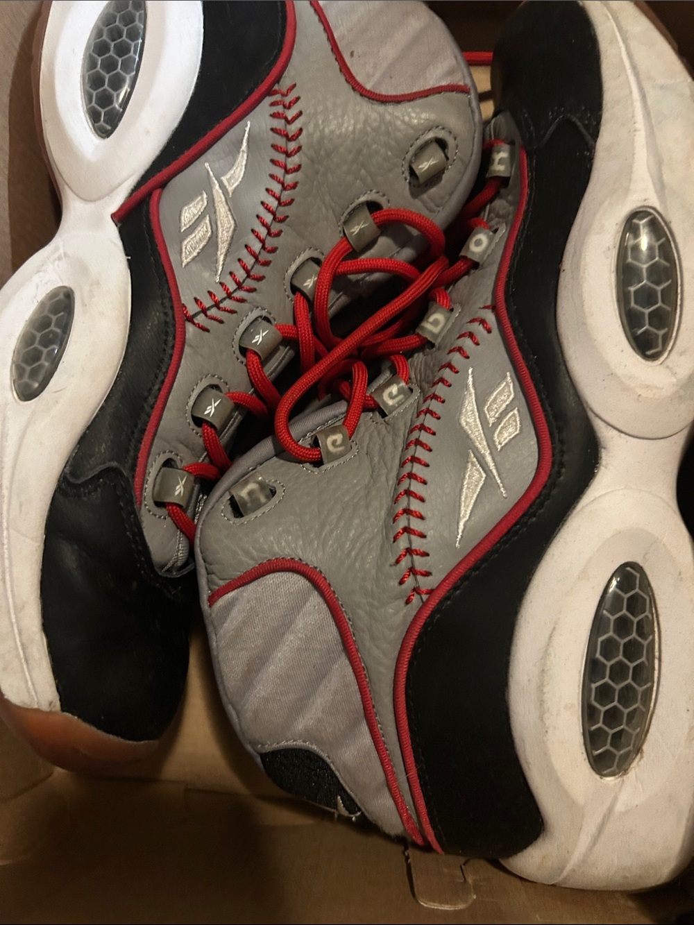 Reebok Gray, Black & Red Retro Basketball Shoes